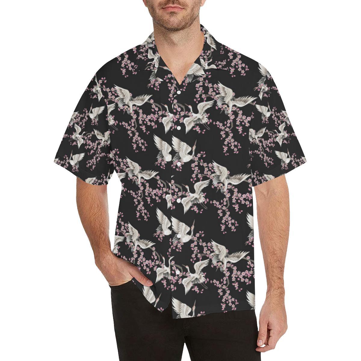 Crane Pattern Print Design Hawaiian Shirt