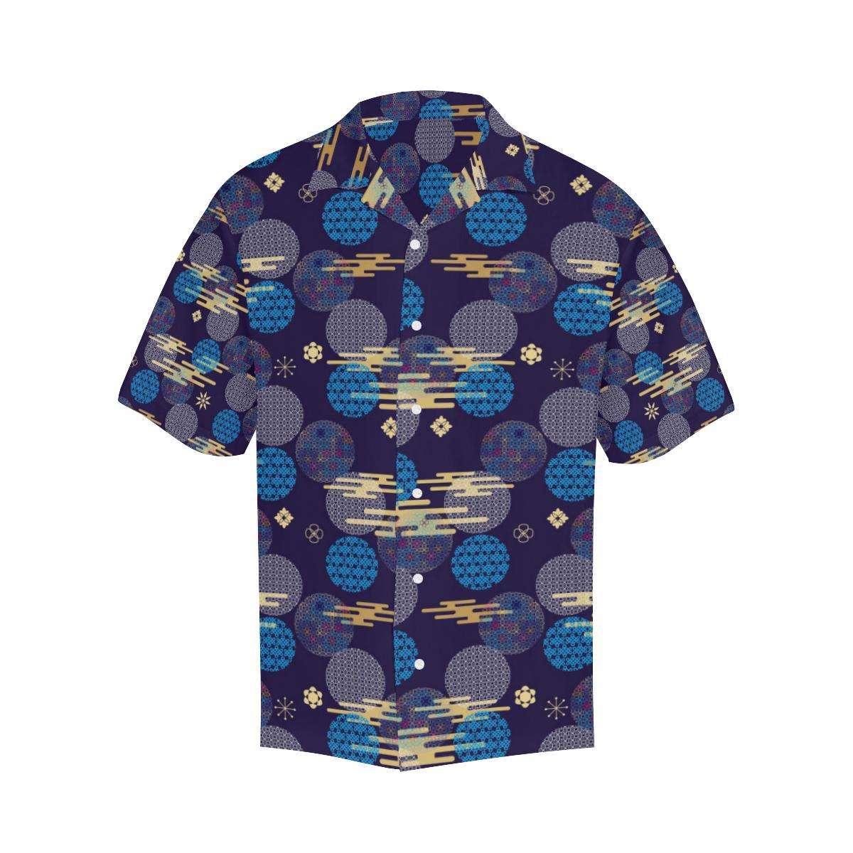 Blue Japanese Pattern Cloud Wave Flower Mens All Over Print Hawaiian Shirt