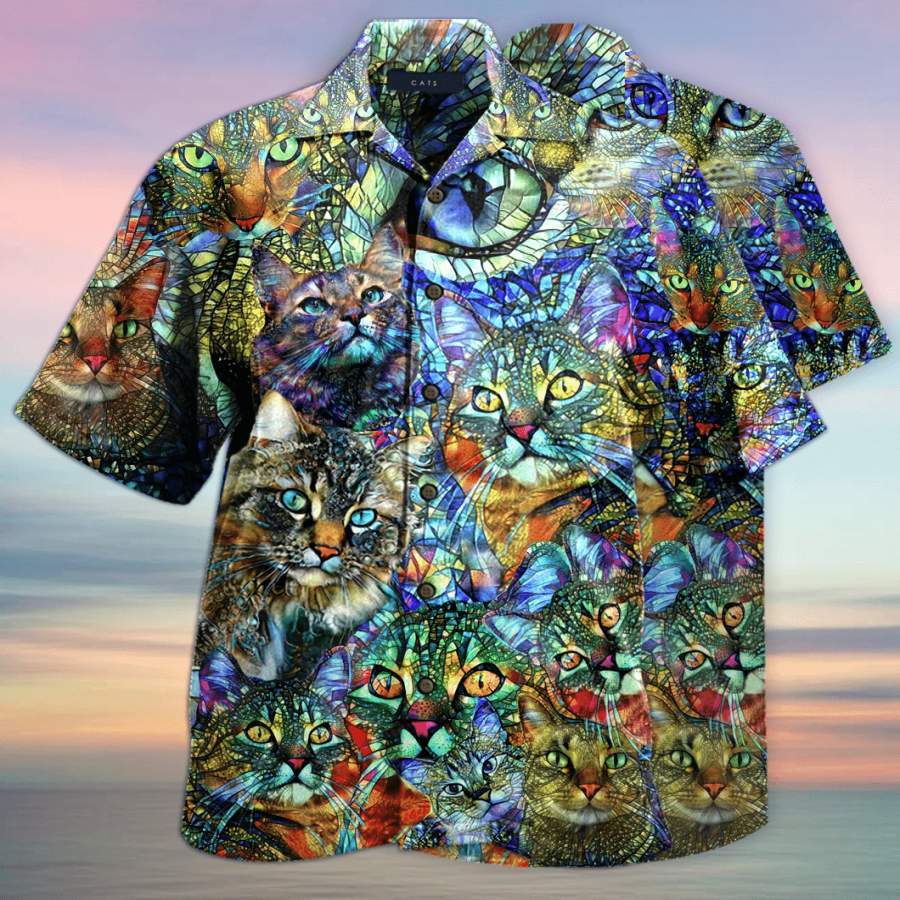 Christmas Kaleidoscope Cat Hawaiian Aloha Shirts #V