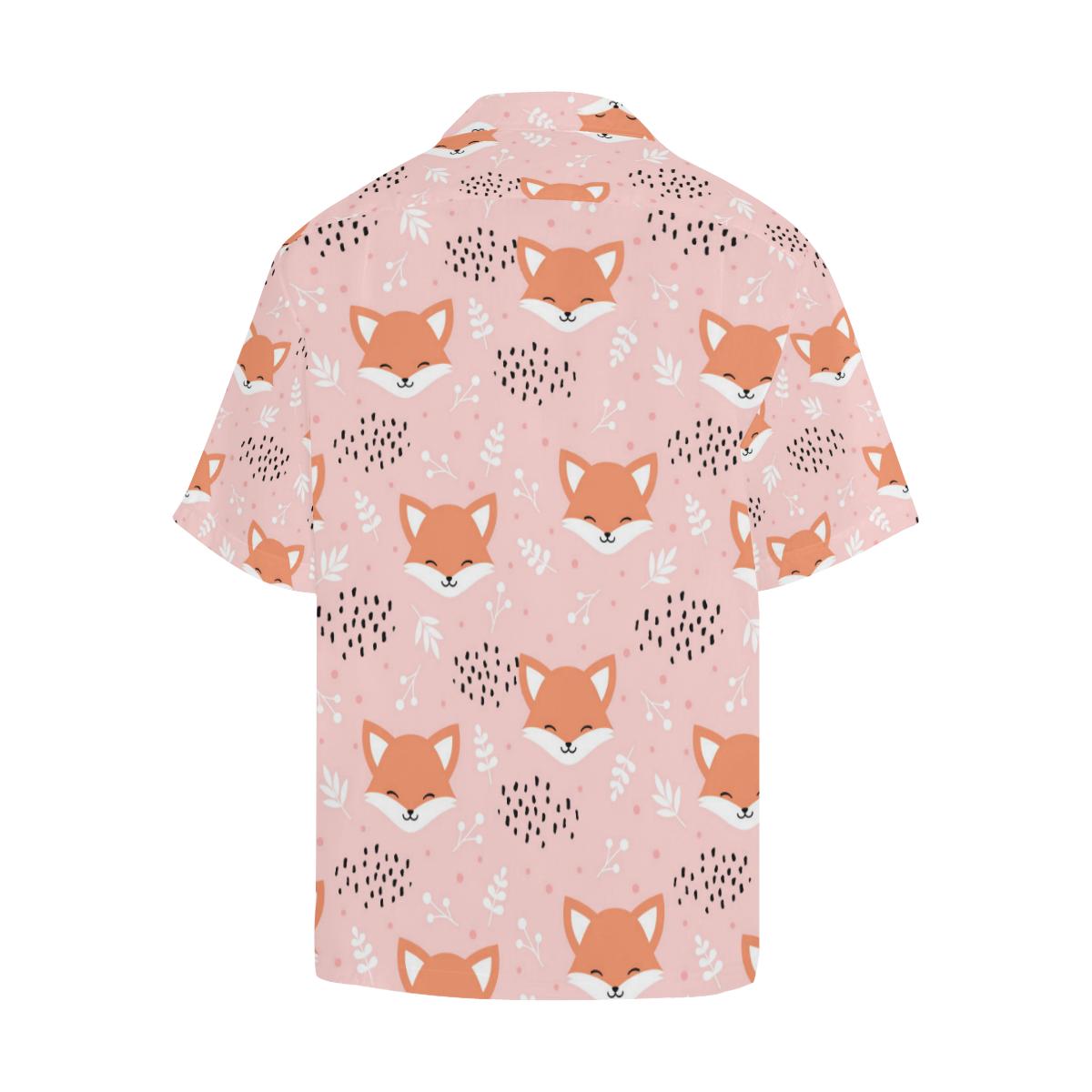 Cute Fox Pattern Pink Background Mens All Over Print Hawaiian Shirt