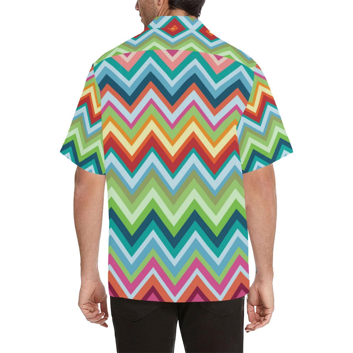 Rainbow Zigzag Chavron Pattern Mens All Over Print Hawaiian Shirt
