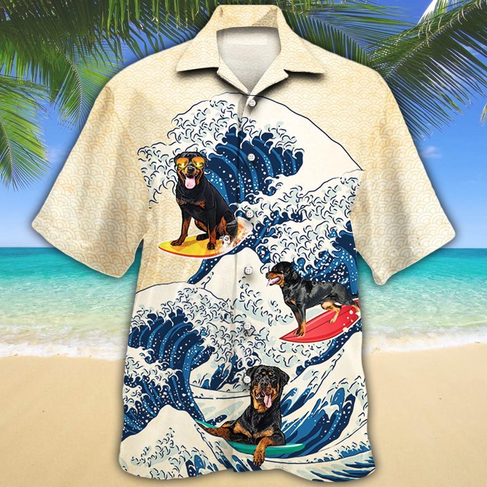 Rottweiler Cool Surfboarding Hawaiian Shirt