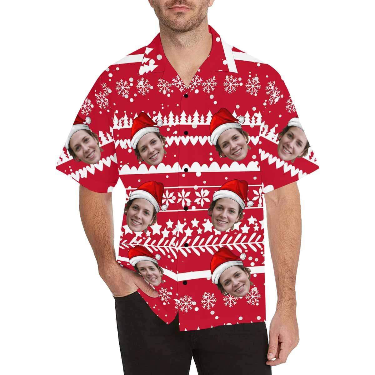 Custom Face Christmas Party Men's All Over The Print Hawaiian Shirt