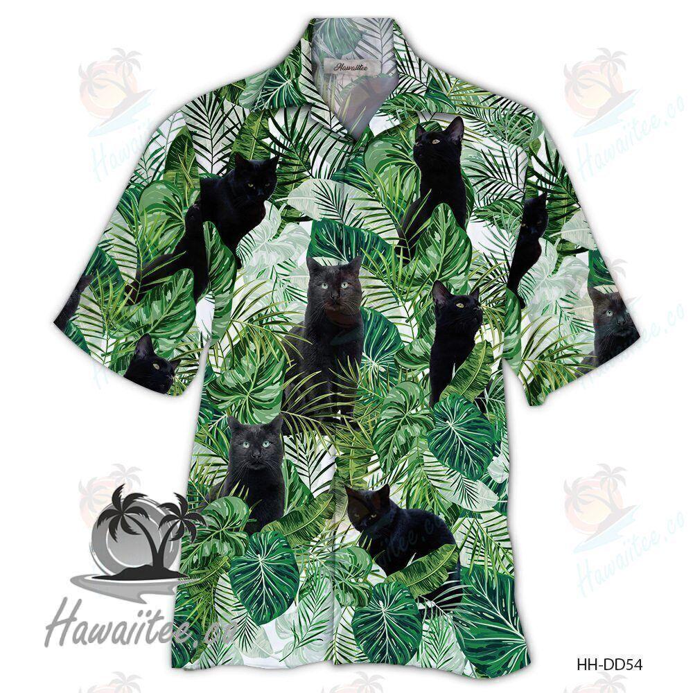 Black Cat  Green Amazing Design Unisex Hawaiian Shirt 