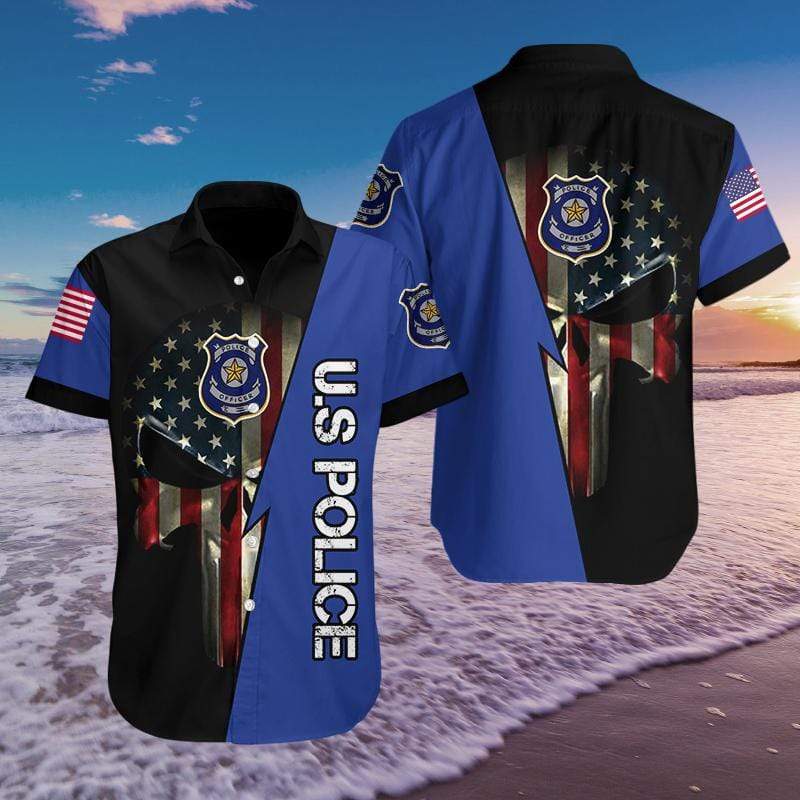 Hawaiian Aloha Shirts Skull US Police 