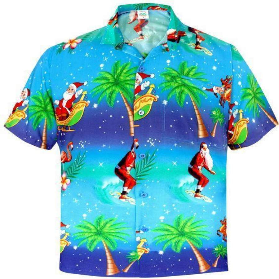 Santa Claus Coconut Tree Christmas Hawaiian Aloha Shirts