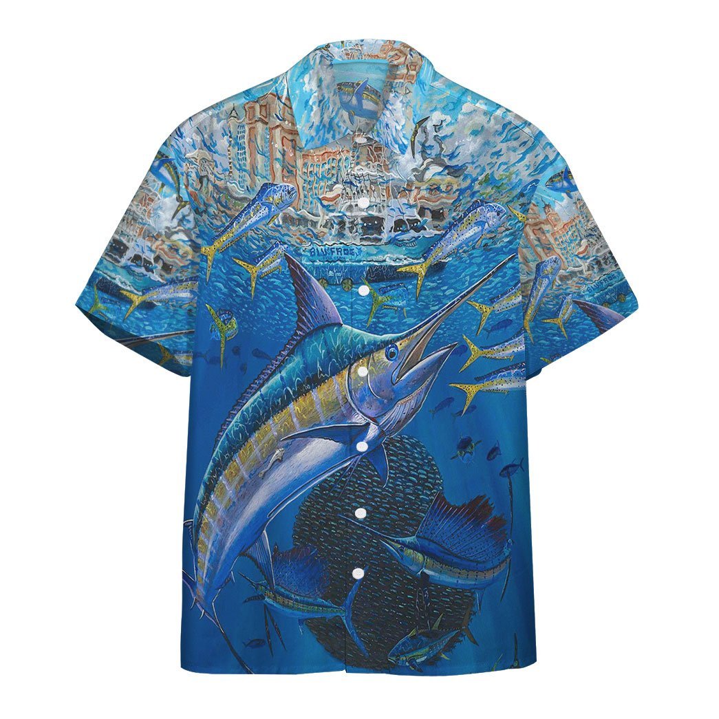  3D Marlin In Blue Water Custom Hawaii Shirt