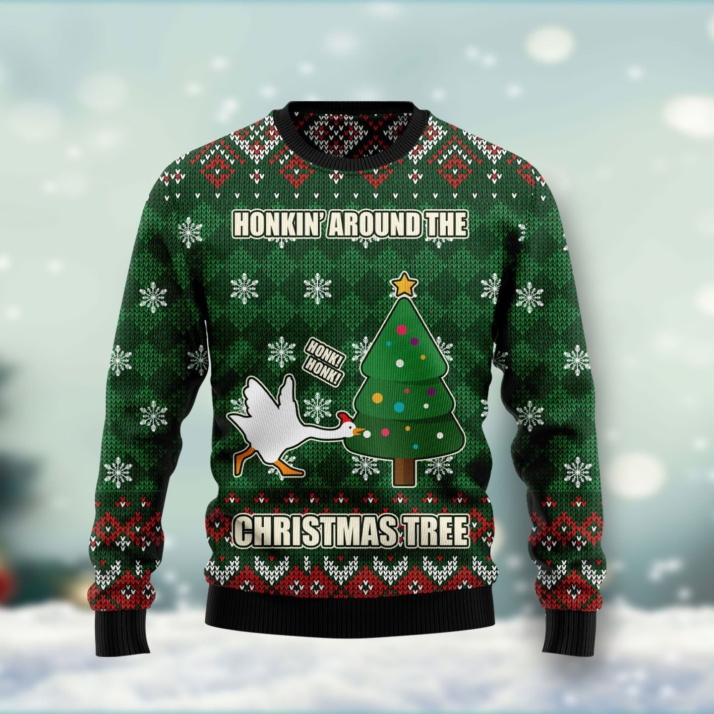 Duck Honkin Around Christmas Tree Ugly Christmas Sweater 