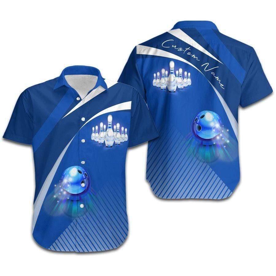 Hawaiian Aloha Shirts Bowling Custom Name Blue