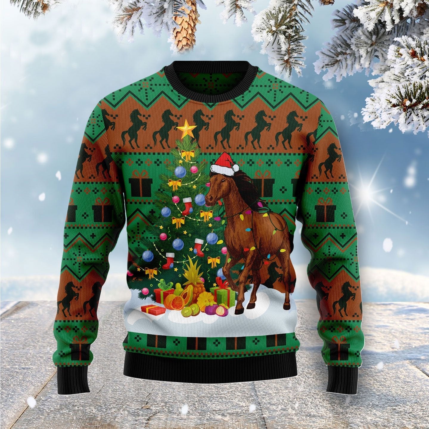 Christmas Tree Horse Ugly Christmas Sweater 