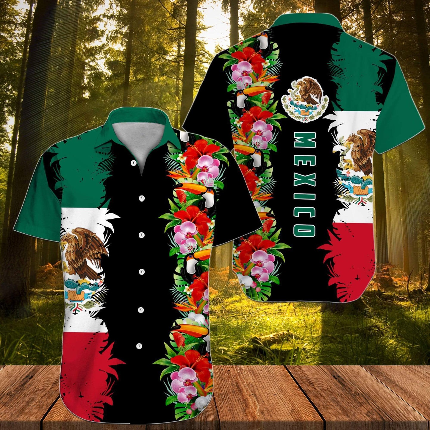 Hawaiian Aloha Shirts Mexico Toucan Flower