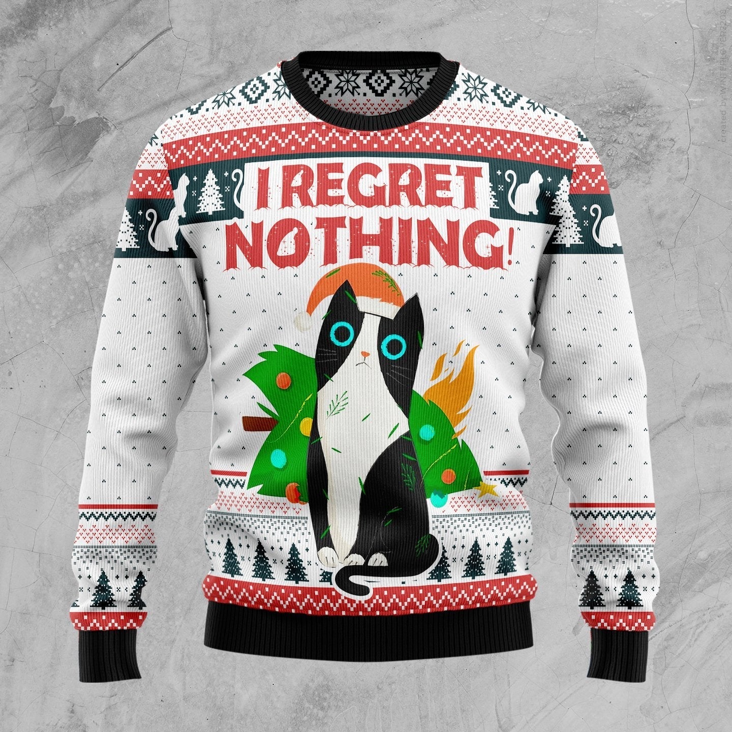 I Regret Nothing Cat Ugly Christmas Sweater 