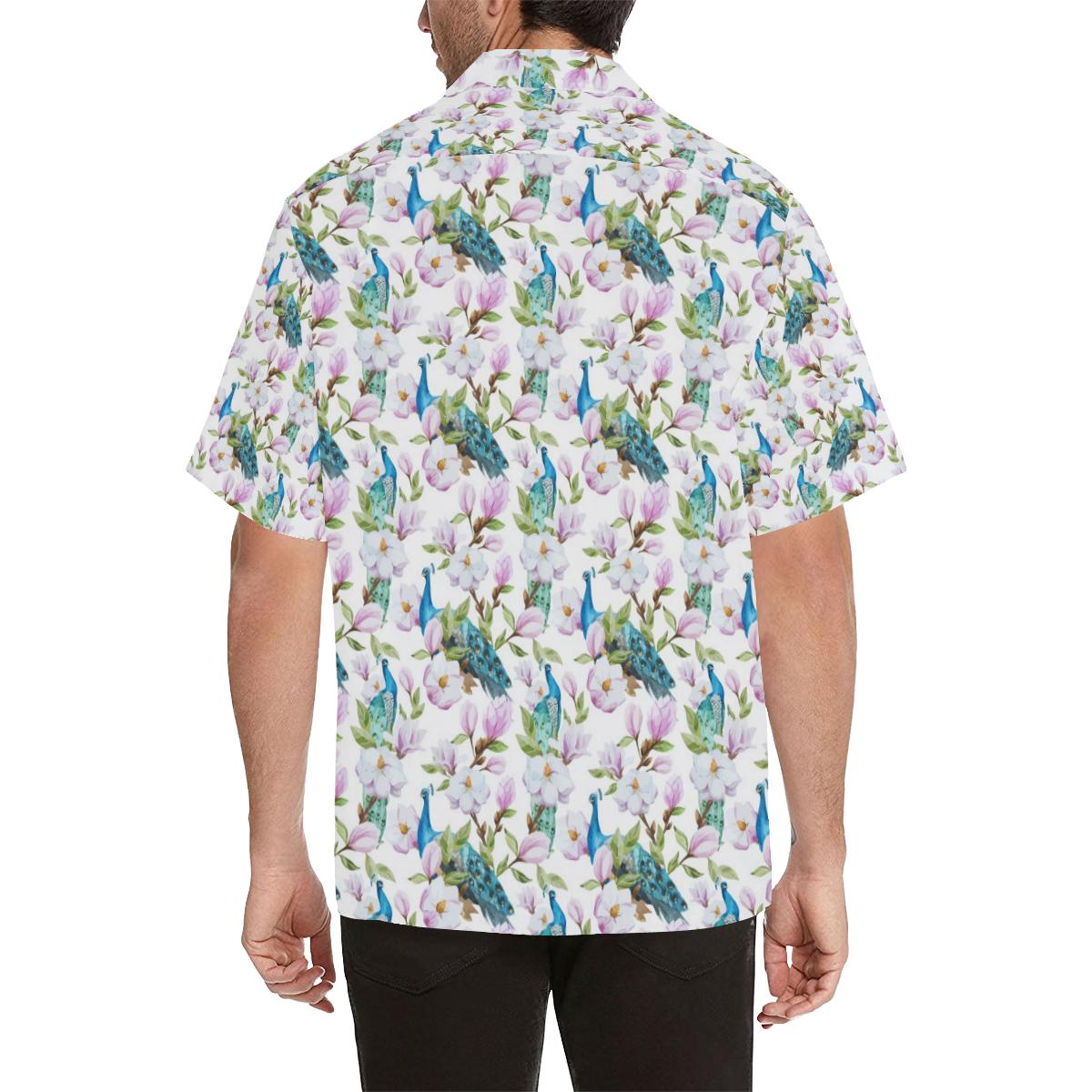 Peacock Pink Flower Pattern Mens All Over Print Hawaiian Shirt