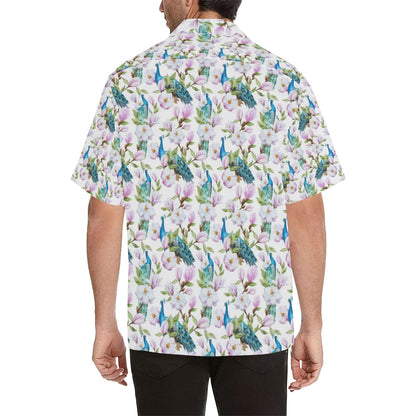 Peacock Pink Flower Pattern Mens All Over Print Hawaiian Shirt