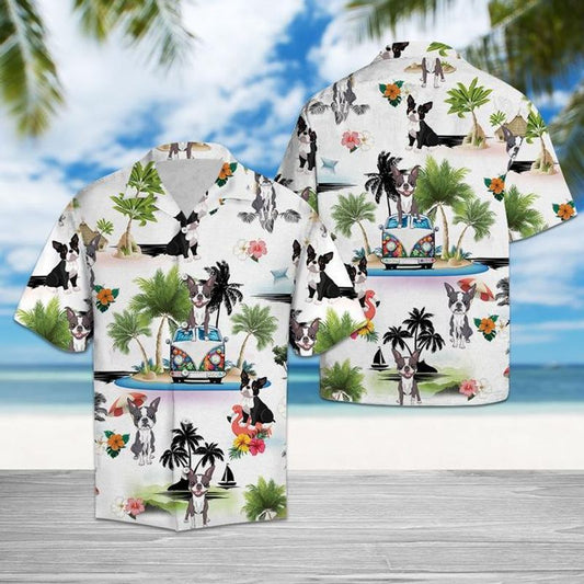 Boston Terrier Vacation   White Nice Design Unisex Hawaiian Shirt For Men And Women Dhc17064018