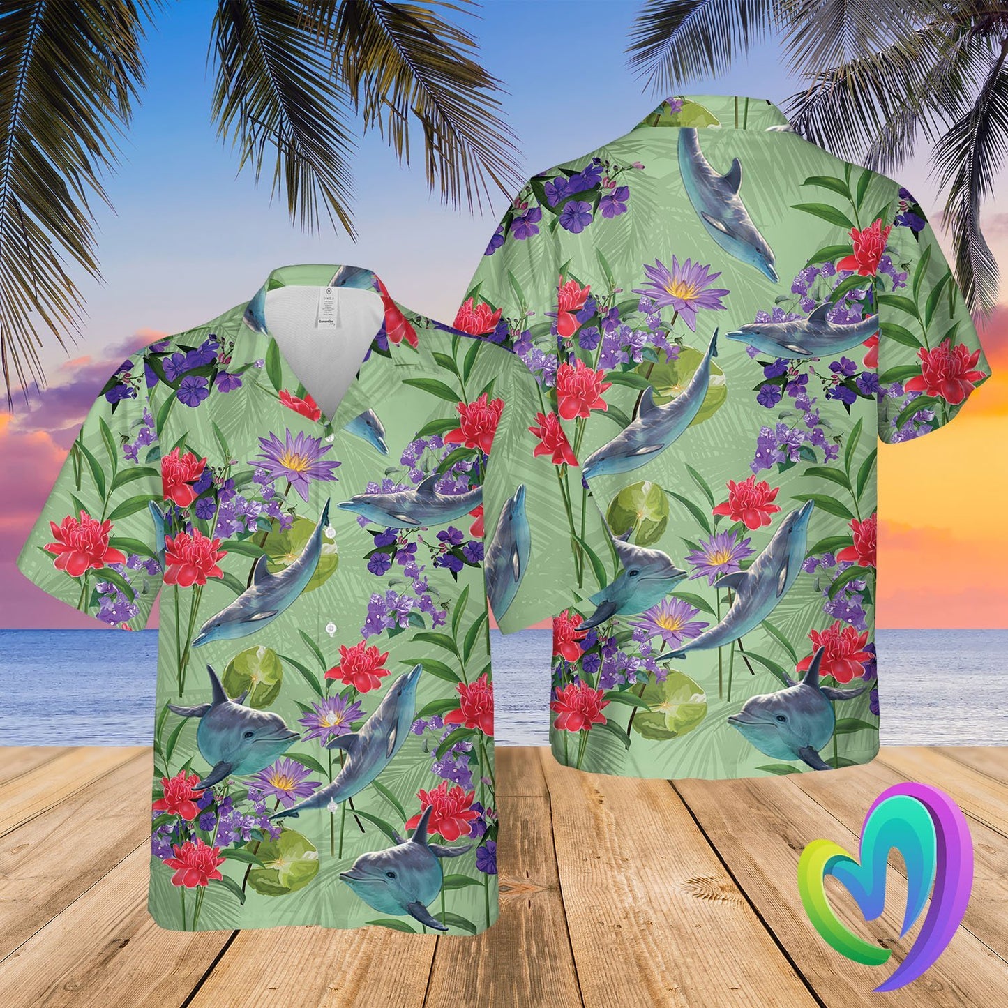 Dolphin Hawaiian Summer Beach Shirt Funny Aloha