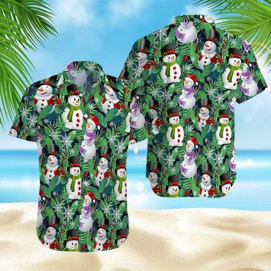 Funny Snowman Christmas Green Hawaiian Aloha Shirts #V