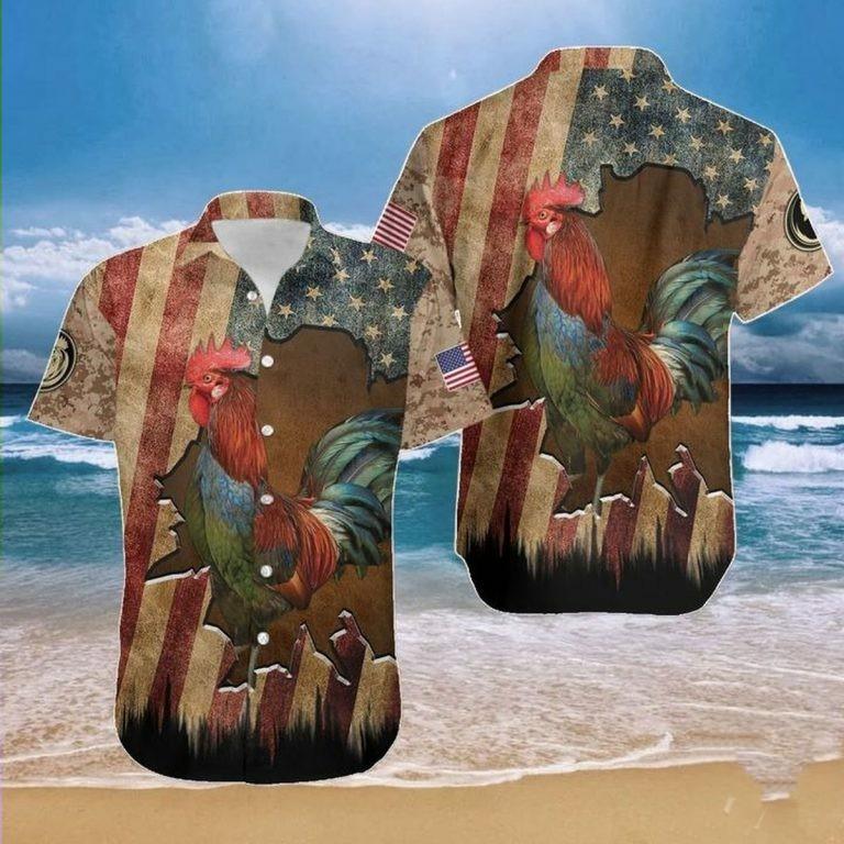 Hawaiian Aloha Shirts Rooster Flag Crack Vintage