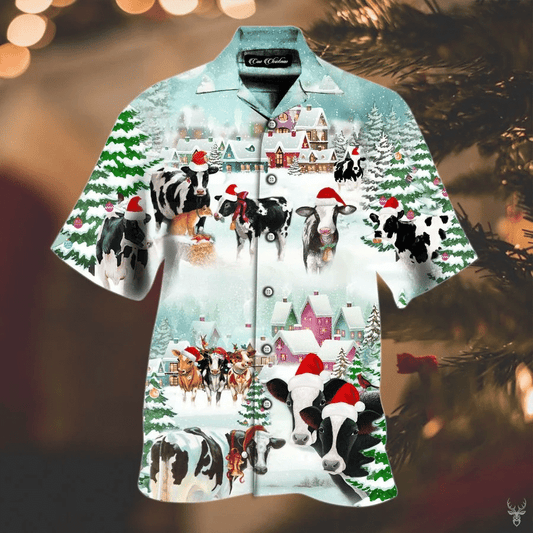 Hawaiian Aloha Shirts Christmas Cow Santa