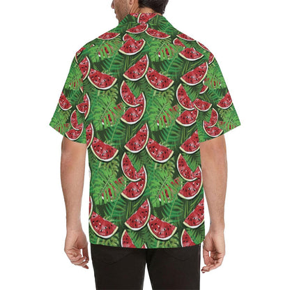 Watermelons Tropical Palm Leaves Pattern Backgroun Mens All Over Print Hawaiian Shirt