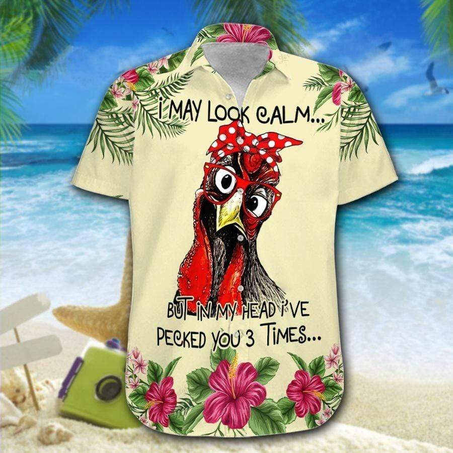 Hawaiian Aloha Shirts  Beach Shorts Chicken I May Look Calm