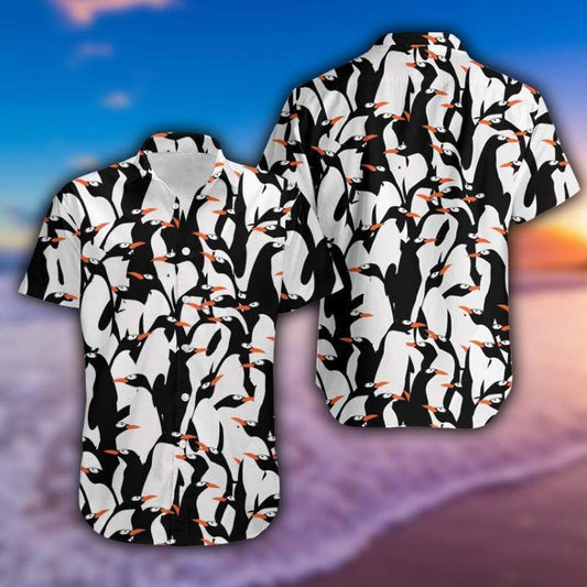 Funny Penguin Pattern Black White Hawaiian Aloha Shirts