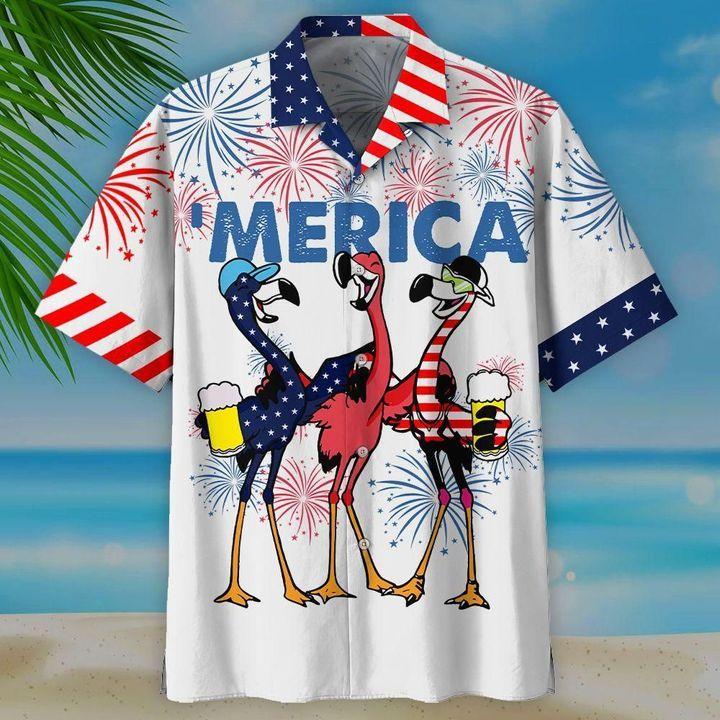 America Flamingo And Beer Hawaiian Shirt | For Men & Women | Adult | HW8542