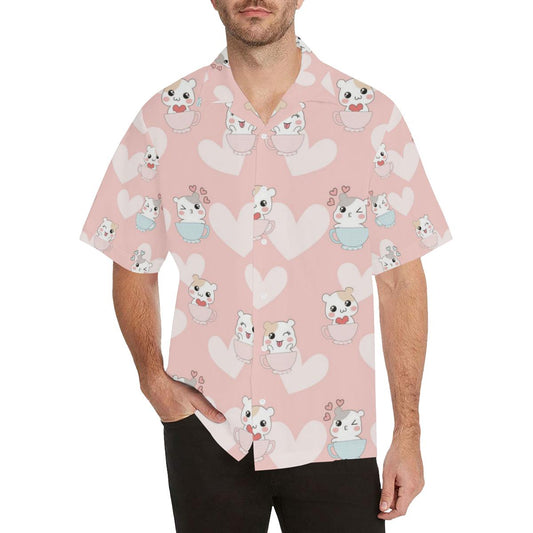 Hamster In Cup Heart Pattern Mens All Over Print Hawaiian Shirt