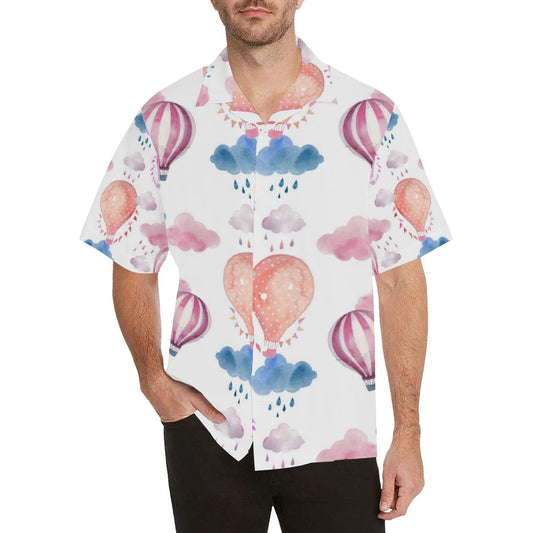 Watercolor Air Balloon Cloud Pattern Mens All Over Print Hawaiian Shirt