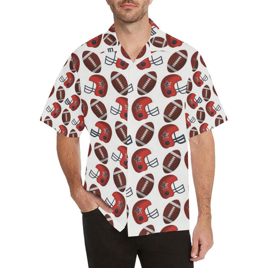 American Football Ball Red Helmet Pattern Mens All Over Print Hawaiian Shirt