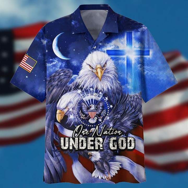 Patriot Eagle One Nation Under God Independence Day Hawaiian Shirt | For Men &amp;amp; Women | Adult | Hw8486