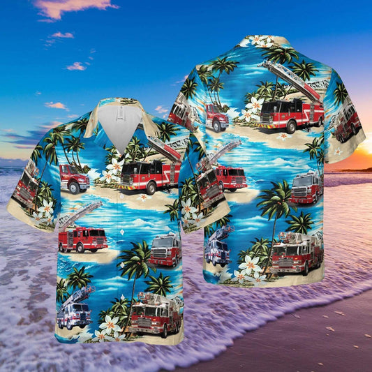 Hawaiian Aloha Shirts Fire Truck Firefighter #280621H