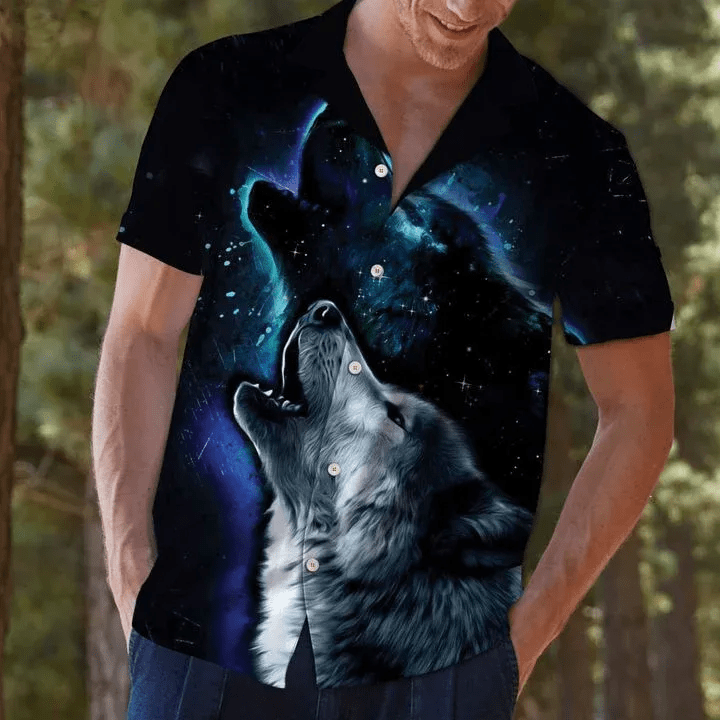 Hawaiian Aloha Shirts Howling Wolf Galaxy