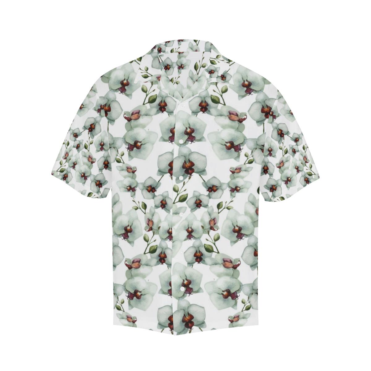 White Orchid Pattern Mens All Over Print Hawaiian Shirt