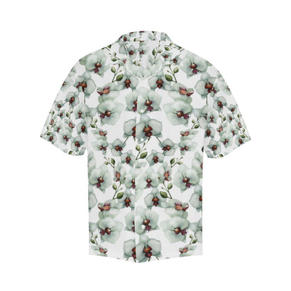 White Orchid Pattern Mens All Over Print Hawaiian Shirt