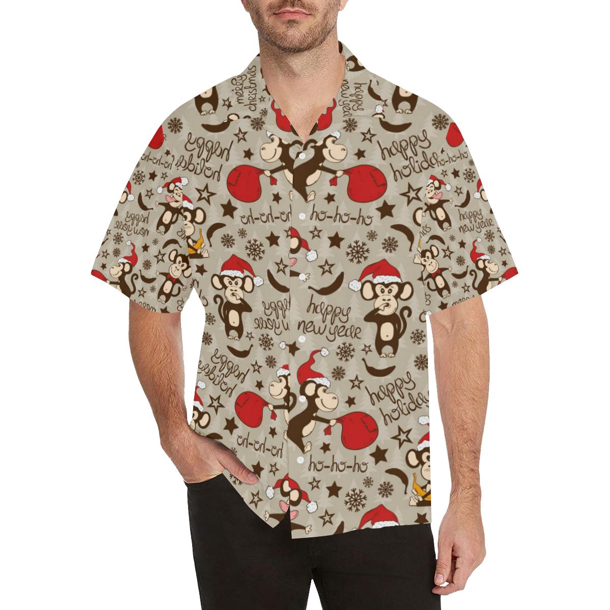 Monkey Christmas Pattern Mens All Over Print Hawaiian Shirt