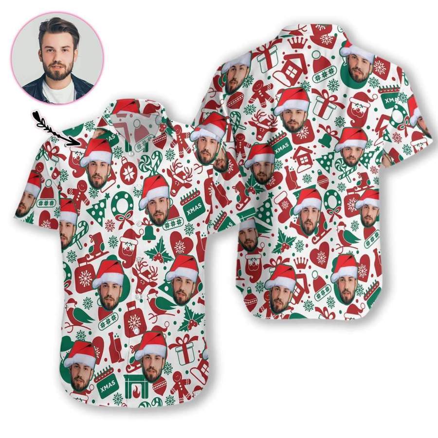 Customized Face Christmas Pattern Hawaiian Aloha Shirts