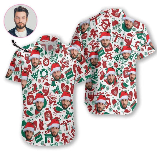 Customized Face Christmas Pattern Hawaiian Aloha Shirts