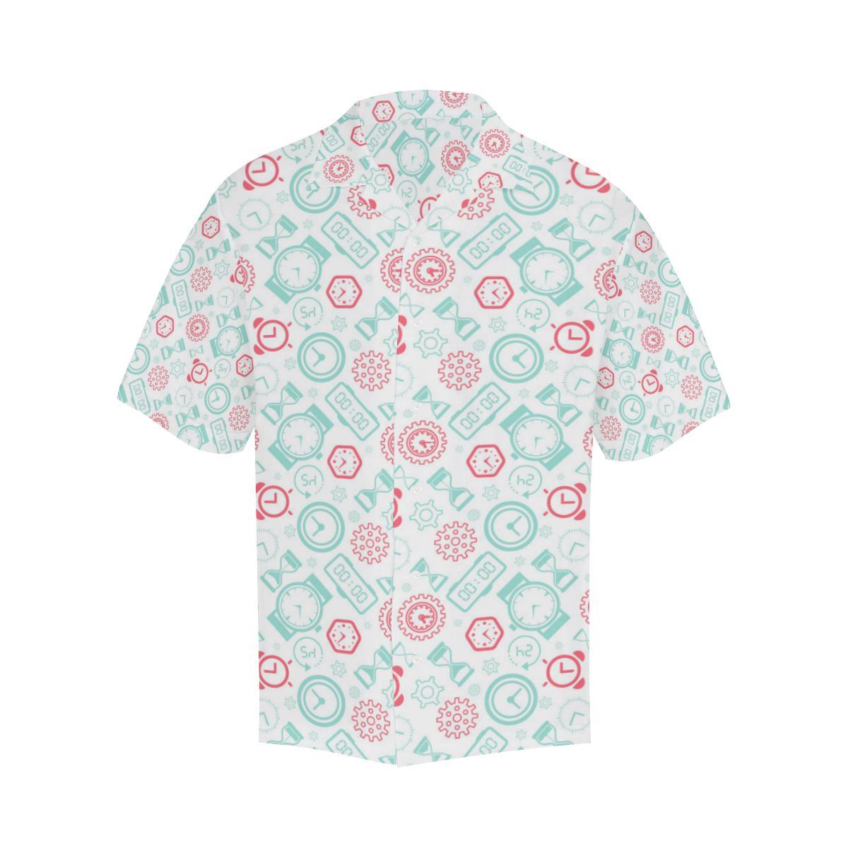 Clock Time Pattern Blackground Mens All Over Print Hawaiian Shirt