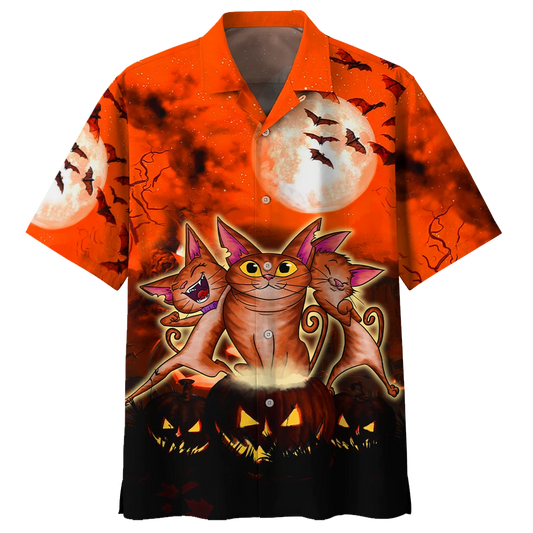 Crazy Cat And Pumkin Halloween Hawaiian Shirt | For Men & Women | Adult | HW9304