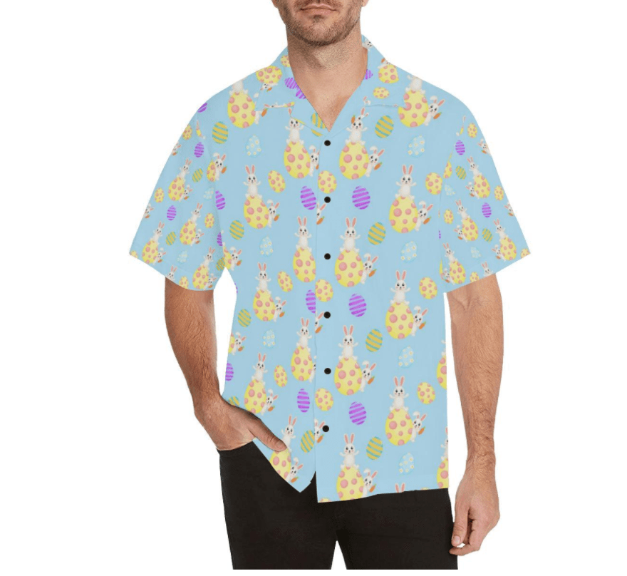 Happy Easter Blue Eggs Colorful Bunny Hawaiian Shirts #V