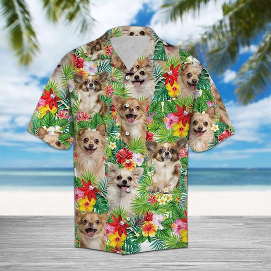 Chihuahua Flower   Green Unique Design Unisex Hawaiian Shirt For Men And Women Dhc17064011