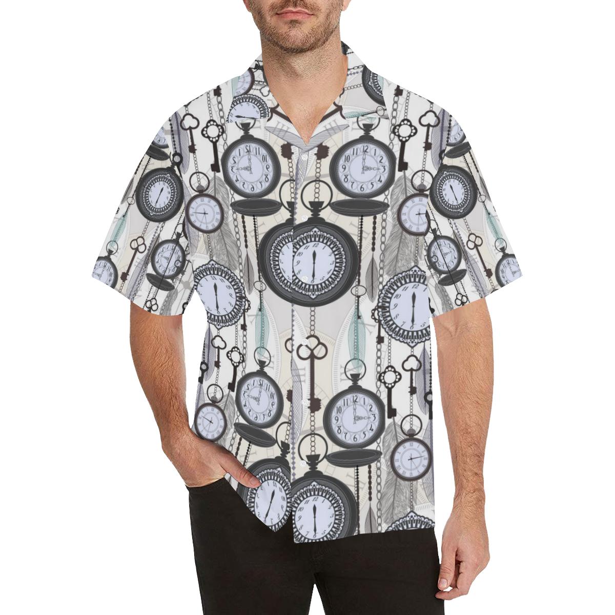 Vintage Clock Pattern Mens All Over Print Hawaiian Shirt