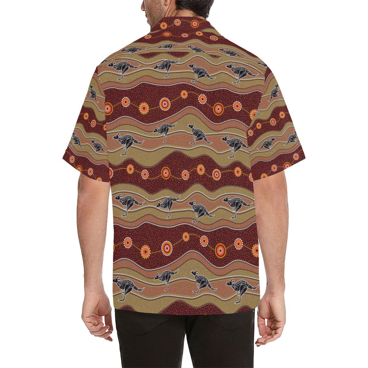 Kangaroo Aboriginal Pattern Mens All Over Print Hawaiian Shirt