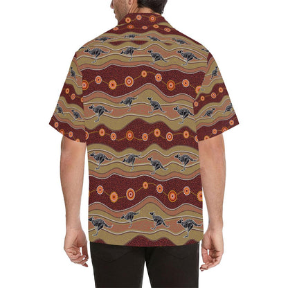 Kangaroo Aboriginal Pattern Mens All Over Print Hawaiian Shirt
