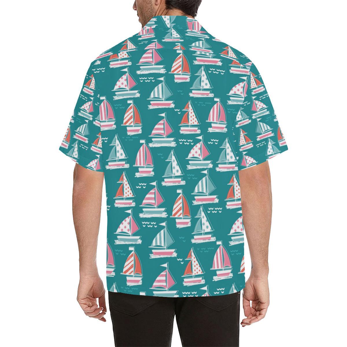 Cute Sailboat Pattern Mens All Over Print Hawaiian Shirt