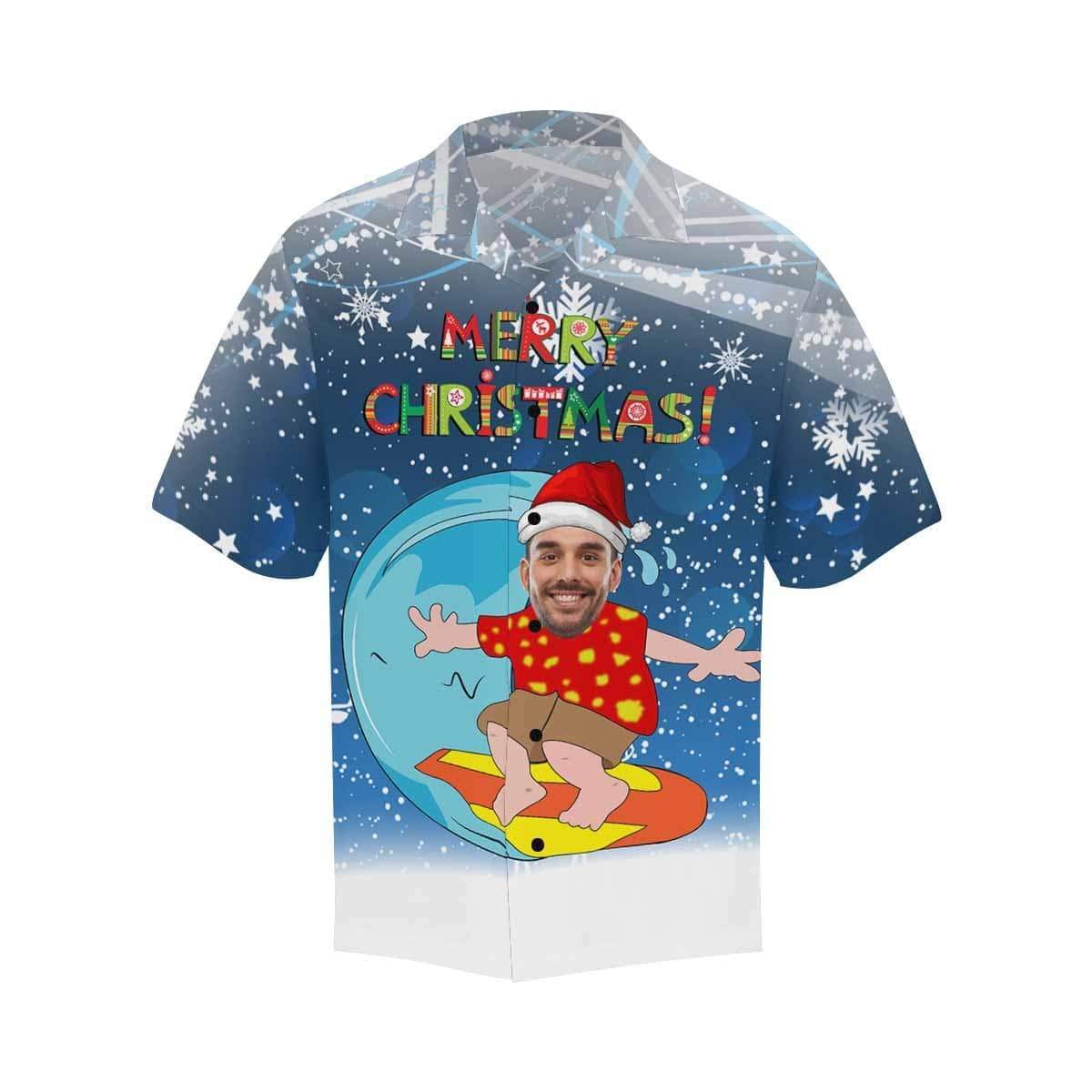 Custom Face Christmas Surfing Men's Hawaiian Shirt