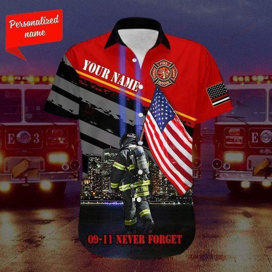 Firefighter 9-11 Never Forget Hawaiian Aloha Shirts #Kv