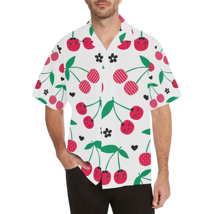 Cherry Pattern White Background Mens All Over Print Hawaiian Shirt