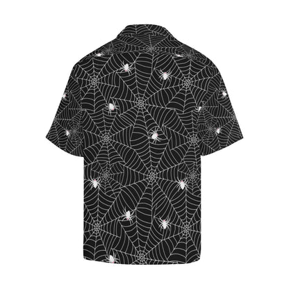 Spider Web Design Pattern Black Background White C Mens All Over Print Hawaiian Shirt